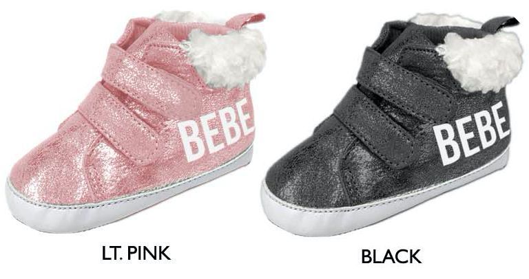Wholesale Footwear Infant Metallic Velcro Sneakers W/ Sherpa Trim & Bebe Logo