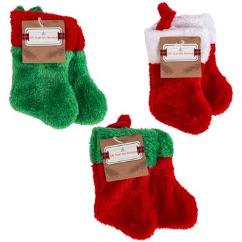 Wholesale Footwear Stocking Mini 2pk 7in Plush 3ast Colors Mdsg Strip InclD-Not Preloaded Ht/jhook Weighted To Red/white