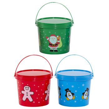 Wholesale Footwear Candy Bucket W/lid Plastic 3ast Christmas Prints/colors 4.75x4x4.25"h Xmas Label