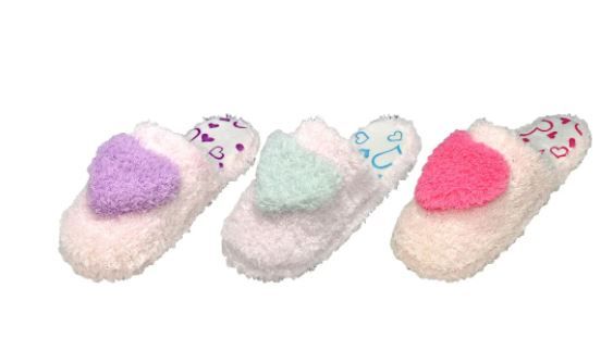 Wholesale Footwear Children's Assorted Color Heart Plush Slippers