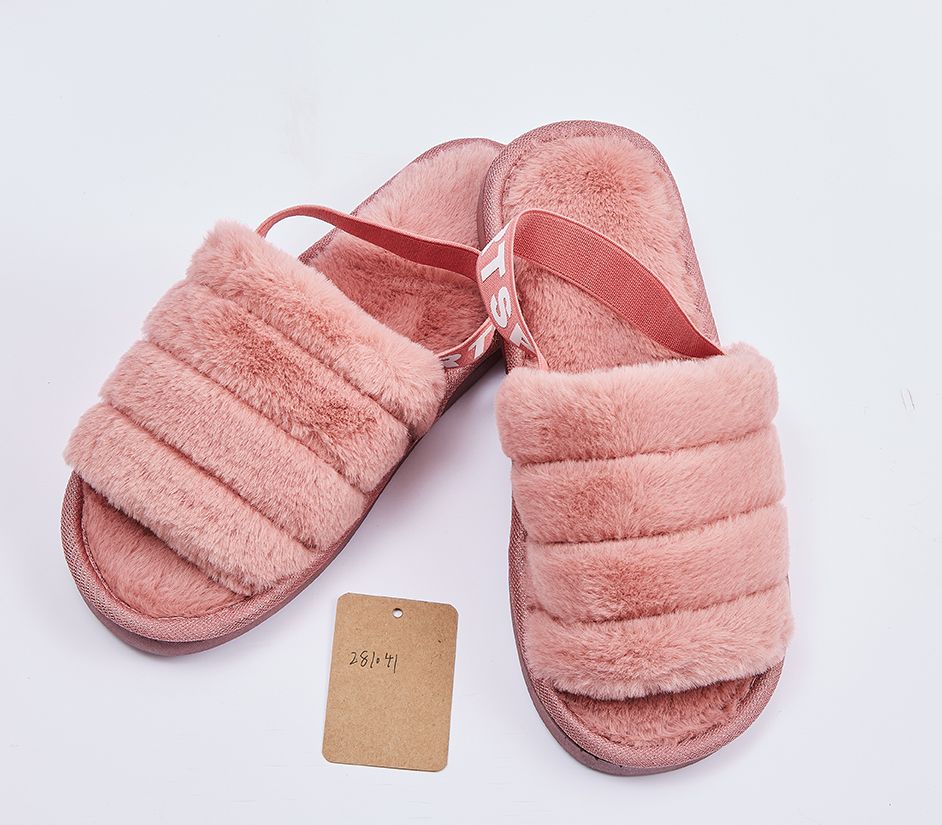 Wholesale Footwear Women's Fur Horizontal Stripe Slipper