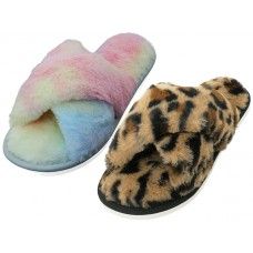Wholesale Footwear Women's Cross Soft Fuzzy Plush Upper House Slipper