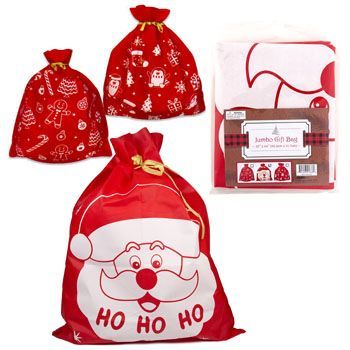 Wholesale Footwear Santa Sack Jumbo Nonwoven 35x44 3ast Red W/white Print Peggable Opp/insert