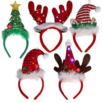 Wholesale Footwear Headband Christmas Novelty LighT-Up Led 5ast Deluxe Styles Jhook/ht & Press Here Tag