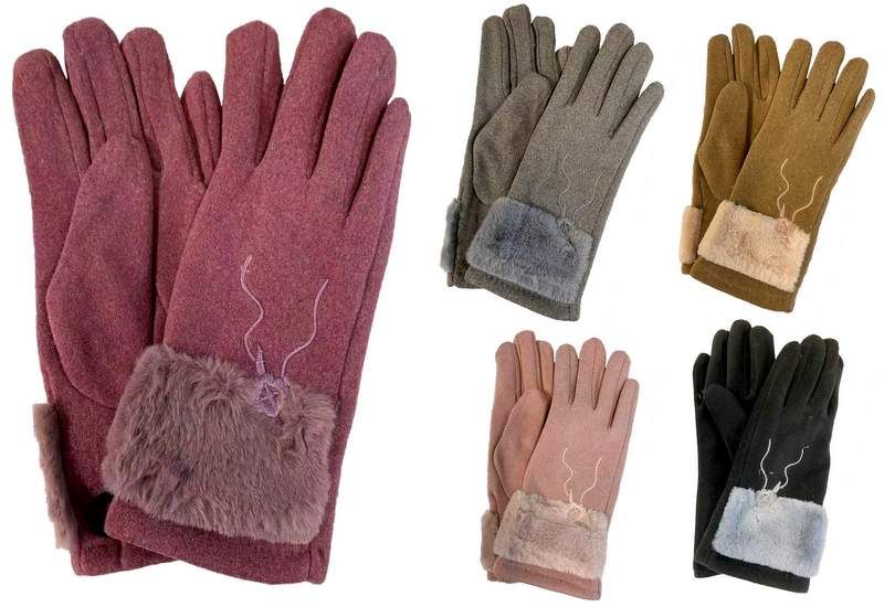Wholesale Footwear Lady Fashion Winter Glove Faux Fur & Embroidery