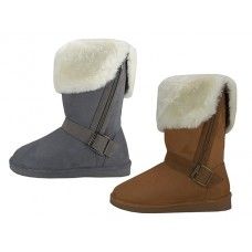 Wholesale Footwear Women's Micro Suede Fold Over Warm Winter Boots With Faux Fur Lining And Side Zipper
