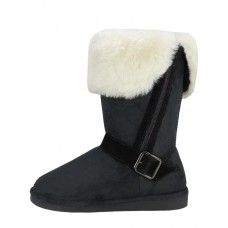 Wholesale Footwear Women's Micro Suede Foldover With Faux Fur Lining And Side Zipper Winter Boots In Black