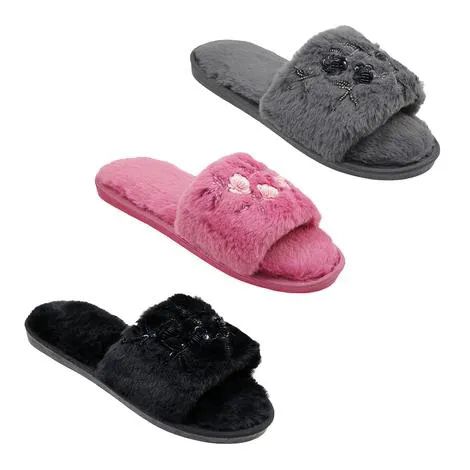 Wholesale Footwear Women's Fur Sequin Slide Slipper