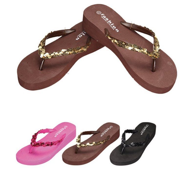 Wholesale Footwear Ladies 1.75" Platform Flip Flops [sequin]