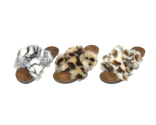 Wholesale Footwear Women's Fuzzy Animal Print Slipper