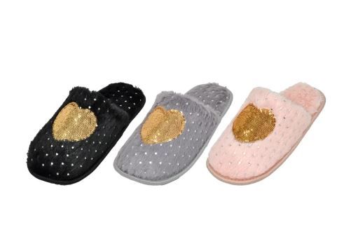 Wholesale Footwear Women's Slip On Gold Heart Slippers