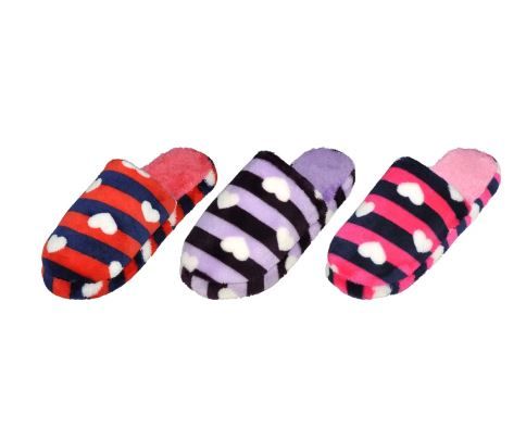 Wholesale Footwear Women's Warm Striped Heart Slippers
