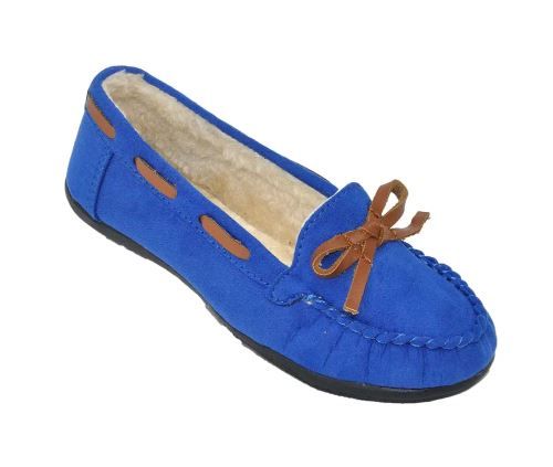 Wholesale Footwear Children's Moccasin Slippers With Faux Fur Lining In Blue