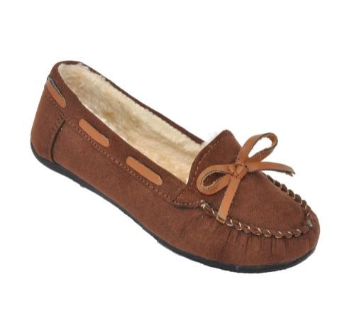 Wholesale Footwear Children's Moccasin Slippers Withfaux Fur Lining In Brown
