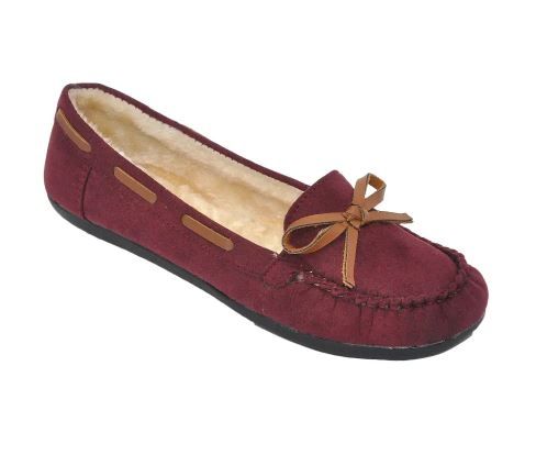 Wholesale Footwear Children's Moccasin Slippers With Faux Fur Lining In Fuchsia Burgundy
