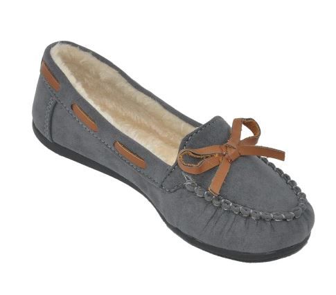 Wholesale Footwear Children's Moccasin Slippers With Faux Fur Lining In Gray
