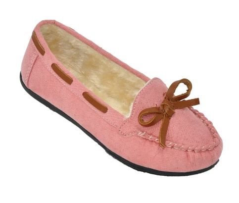Wholesale Footwear Children's Moccasin Slippers W/ith Faux Fur Lining In Pink