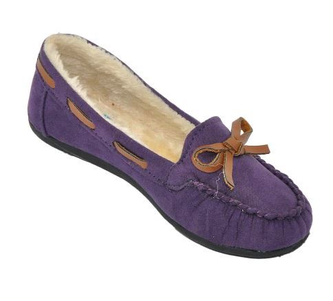 Wholesale Footwear Children's Moccasin Slippers With Faux Fur Lining In Purple