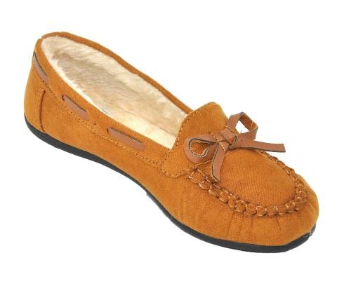 Wholesale Footwear Children's Moccasin Slippers With Faux Fur Lining In Camel