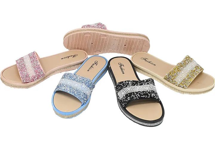 Wholesale Footwear Women's Slipper Glitter Stripe Design