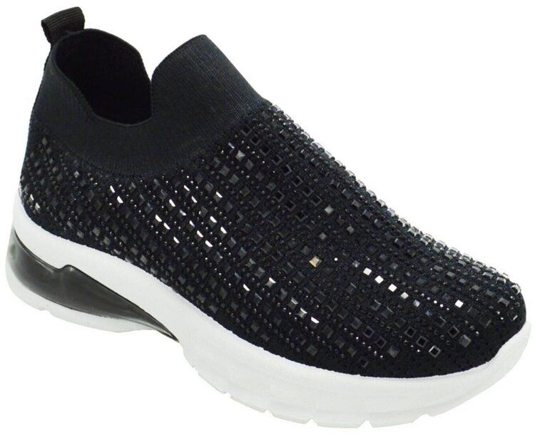 Wholesale Footwear Womens Sneakers Breathable Trainers Fashion Rhinestone Mesh Running Shoes Slip On Lightweight Comfortable In Black