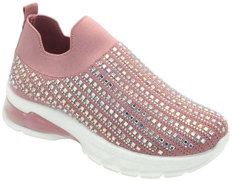 Wholesale Footwear Womens Sneakers Breathable Trainers Fashion Rhinestone Mesh Running Shoes Slip On Lightweight Comfortable In Pink