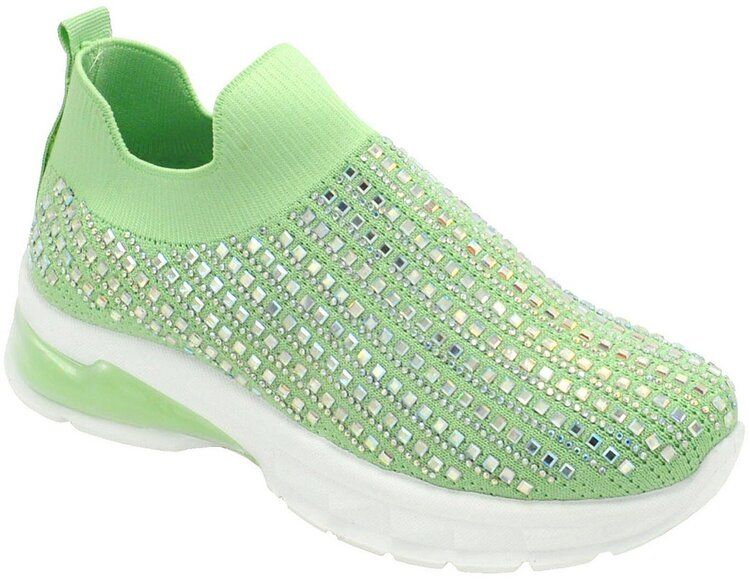 Wholesale Footwear Womens Sneakers Breathable Trainers Fashion Rhinestone Mesh Running Shoes Slip On Lightweight Comfortable In Mint