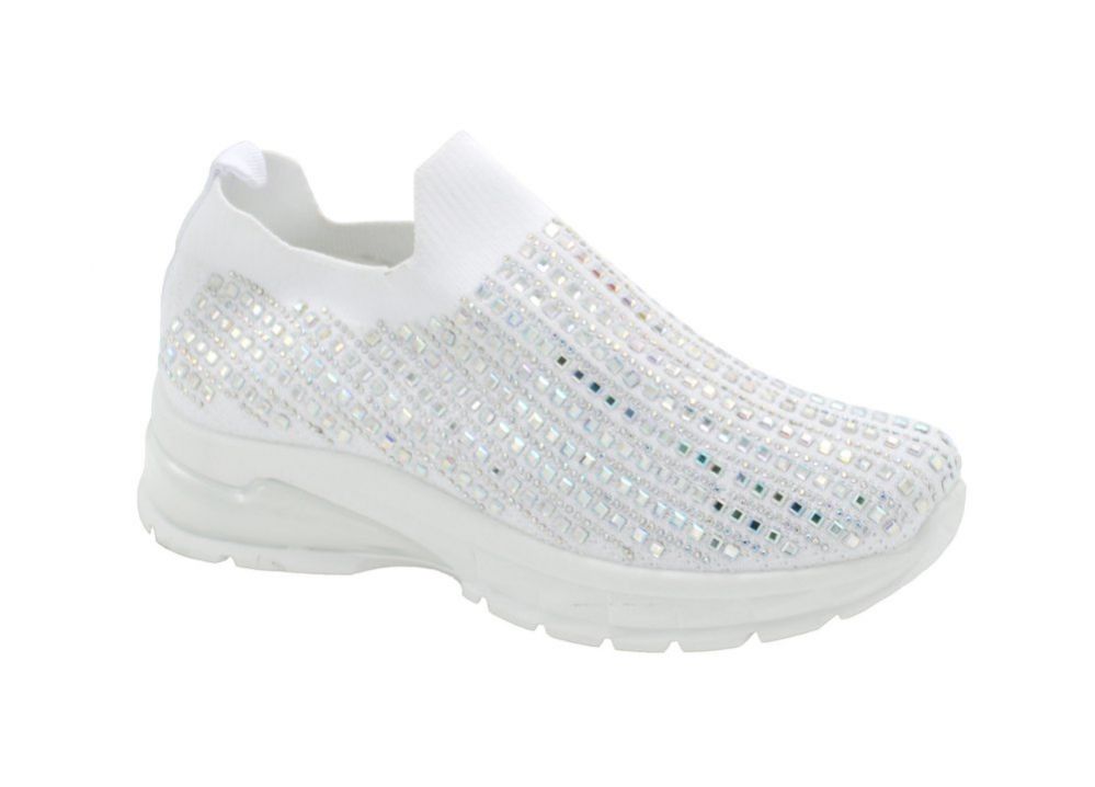 Wholesale Footwear Womens Sneakers Breathable Trainers Fashion Rhinestone Mesh Running Shoes Slip On Lightweight Comfortable In White