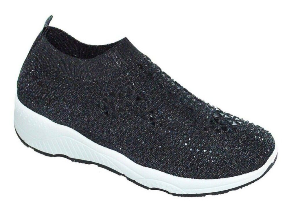 Wholesale Footwear Womens Sneakers Breathable Trainers Fashion Rhinestone Mesh Running Shoes Slip On Lightweight Comfortable In Black