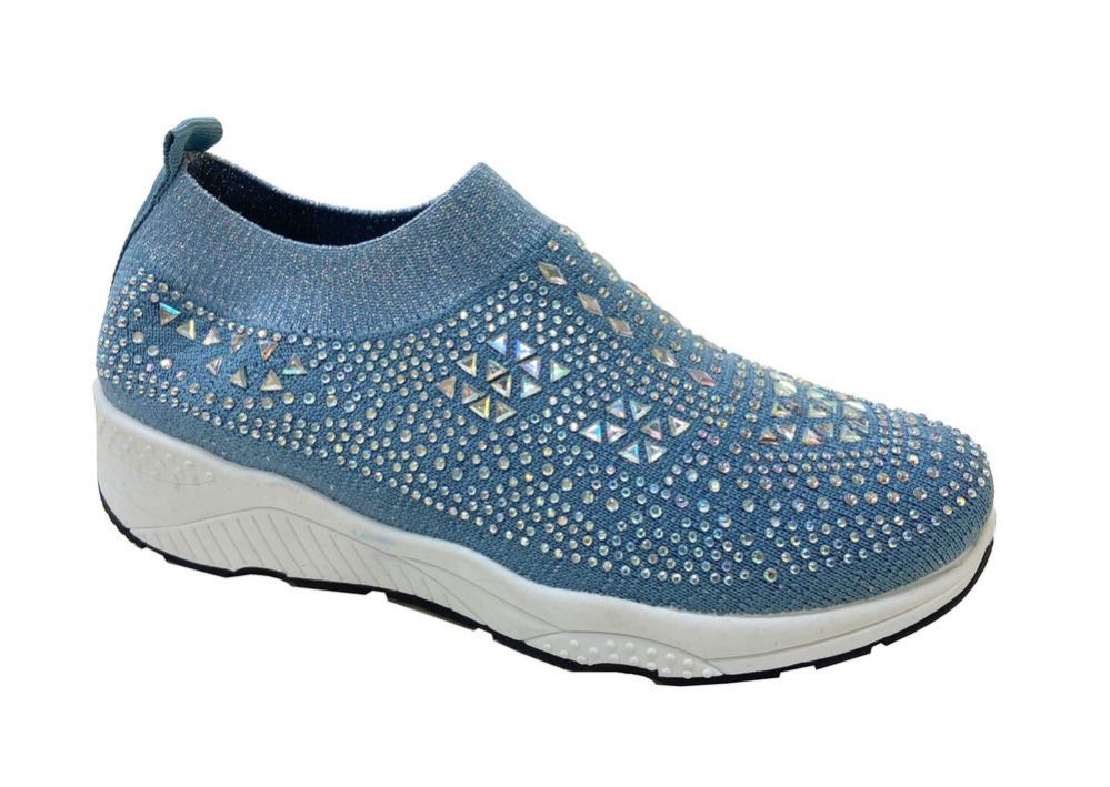 Wholesale Footwear Womens Sneakers Breathable Trainers Fashion Rhinestone Mesh Running Shoes Slip On Lightweight Comfortable In Blue