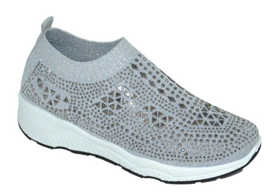 Wholesale Footwear Womens Sneakers Breathable Trainers Fashion Rhinestone Mesh Running Shoes Slip On Lightweight Comfortable In Grey
