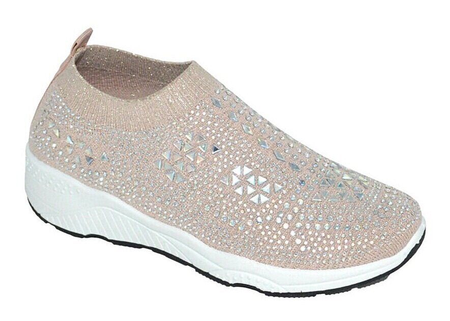 Wholesale Footwear Womens Sneakers Breathable Trainers Fashion Rhinestone Mesh Running Shoes Slip On Lightweight Comfortable In Pink