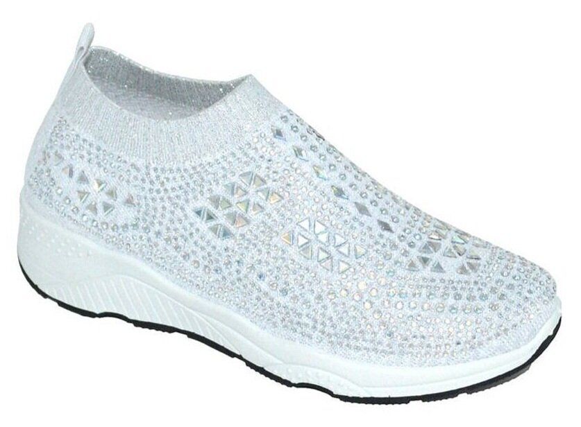 Wholesale Footwear Womens Sneakers Breathable Trainers Fashion Rhinestone Mesh Running Shoes Slip On Lightweight Comfortable In White