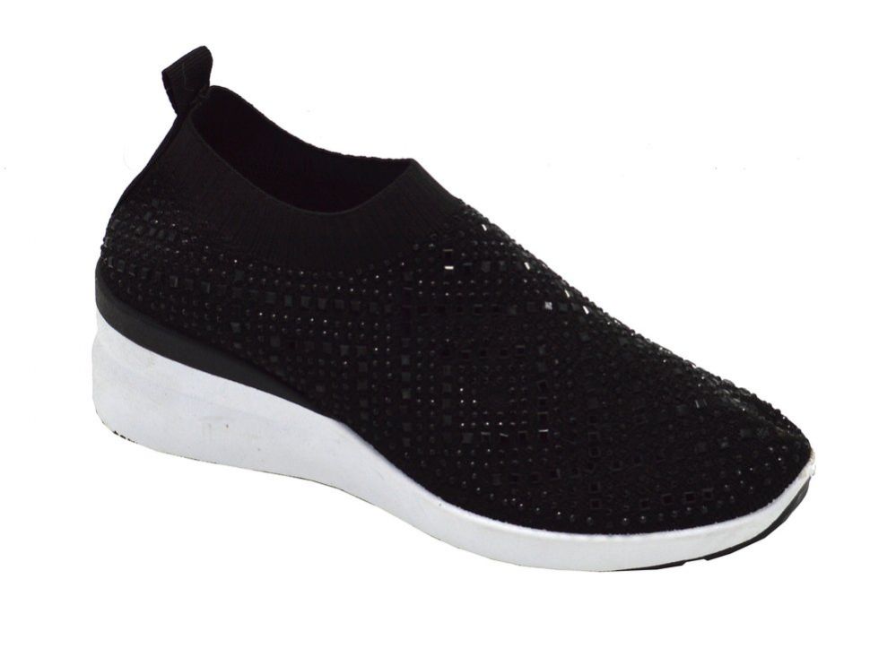 Wholesale Footwear Womens Sneakers Breathable Trainers Fashion Rhinestone Mesh Running Shoes Slip On Lightweight Comfortable In Black