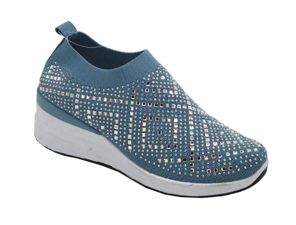 Wholesale Footwear Womens Sneakers Breathable Trainers Fashion Rhinestone Mesh Running Shoes Slip On Lightweight Comfortable In Blue