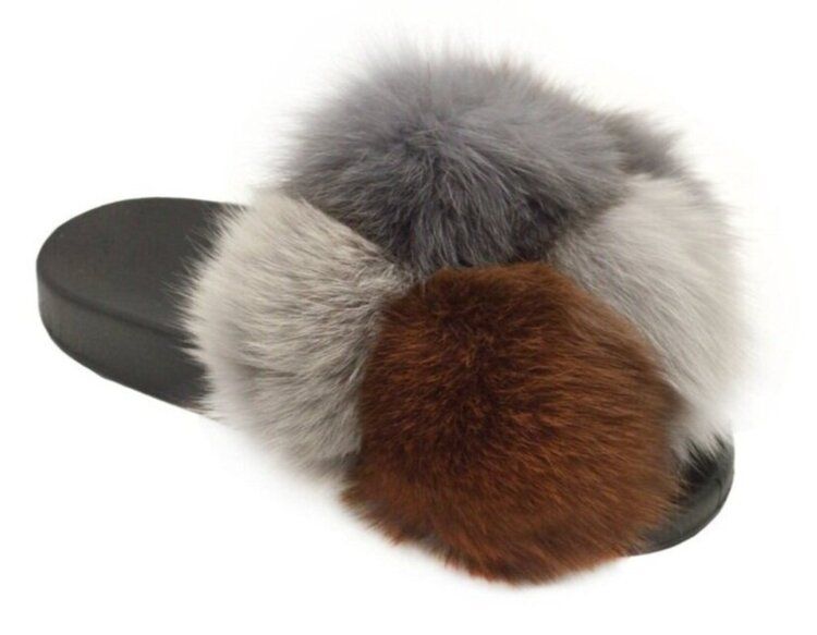 Wholesale Footwear Women's Fur Slides Slippers For Women Open Toe Furry Fluffy Slides Slippers In Multi Color