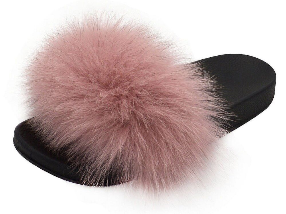 Wholesale Footwear Womens Sliders Plush House Slippers Flat Sandals Fuzzy Open Toe Slippers In Pink