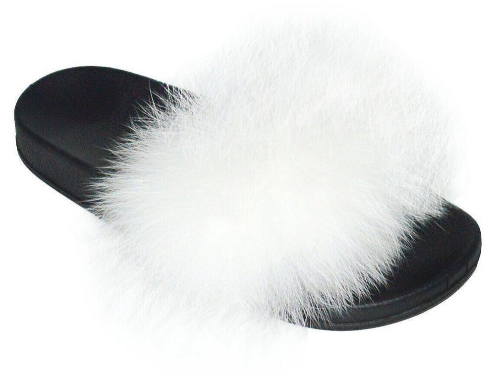 Wholesale Footwear Womens Sliders Plush House Slippers Flat Sandals Fuzzy Open Toe Slippers In White