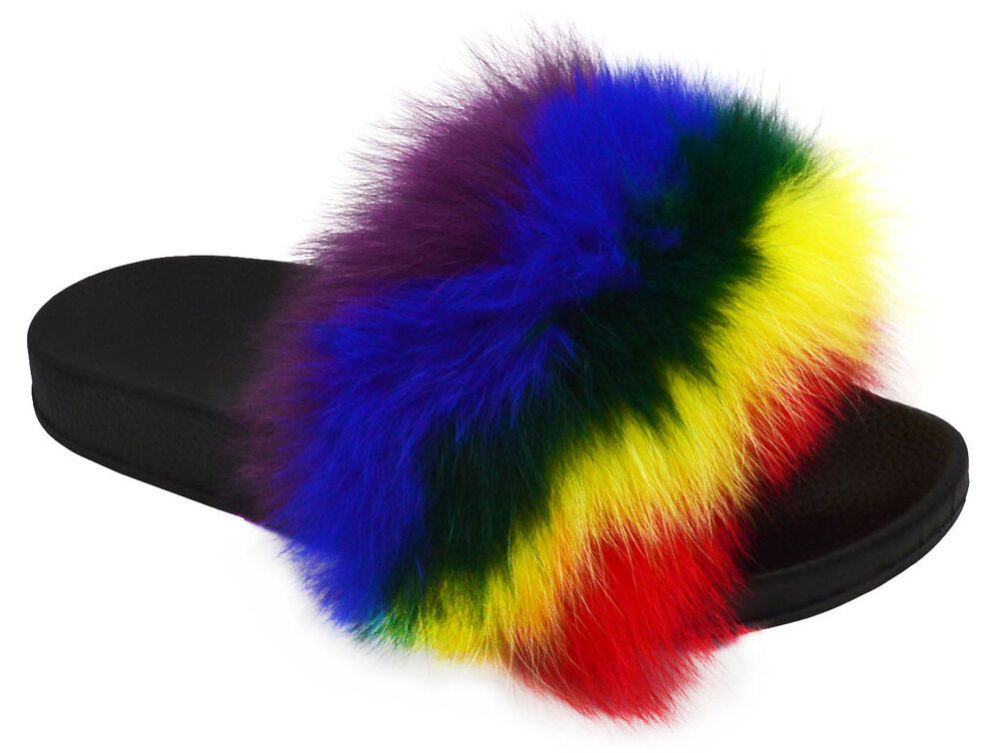 Wholesale Footwear Women's Plush House Slippers Flat Fuzzy Open Toe Slippers In Purple Multi Color