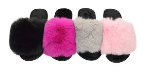 Wholesale Footwear Womens Sliders Plush House Slippers Flat Sandals Fuzzy Open Toe Slippers In Assorted Color