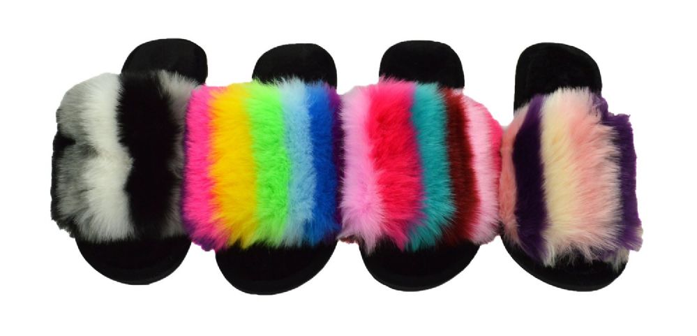 Wholesale Footwear Woman Faux Fur Fuzzy Comfy Soft Plush Open Toe Indoor Outdoor Spa Bedroom Slipper