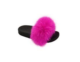 Wholesale Footwear Girls Faux Fur Fuzzy Comfy Soft Plush Open Toe Indoor Outdoor Spa Bedroom Slipper In Fuschia