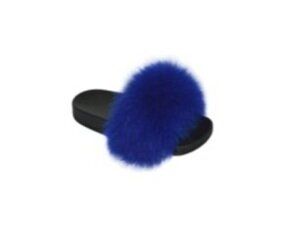 Wholesale Footwear Girls Faux Fur Fuzzy Comfy Soft Plush Open Toe Indoor Outdoor Spa Bedroom Slipper In Blue