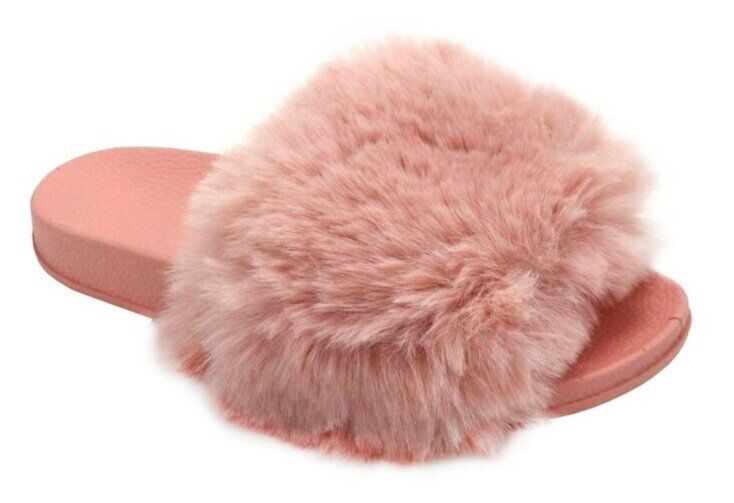 Wholesale Footwear Women's Fuzzy Faux Fur Cozy Flat Spa Slide Slippers Comfy Open Toe Slip On House Shoes In Pink