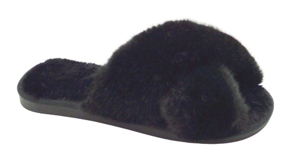 Wholesale Footwear Womens Cozy House Slippers For Women For Indoor And Outdoor Fuzzy Slippers With Cross Band In Black