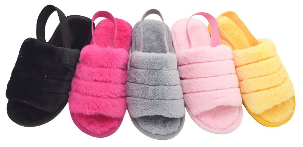 Wholesale Footwear Slipper With Strap For Women Fuzzy Slide Sandal Shoes Fluffy Faux Fur Womens House Bedroom Plush Open Toe Warm Comfy Cozy Indoor Outdoor Slippers