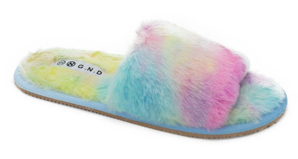 Wholesale Footwear Womens Fuzzy Slide Sandal Shoes Fluffy Faux Fur In Multi Colored