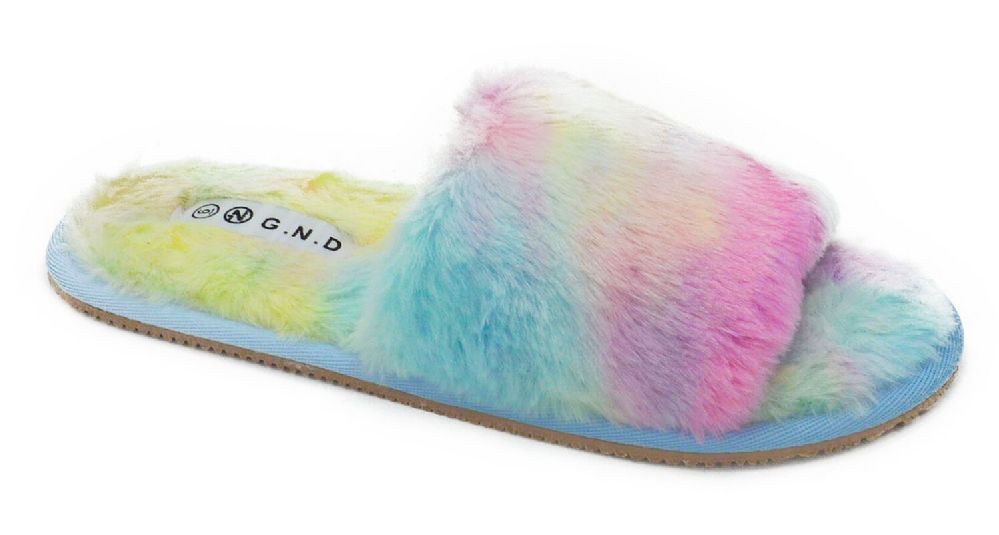 Wholesale Footwear Womens Fuzzy Slide Sandal Shoes Fluffy Faux Fur In Multi Colored