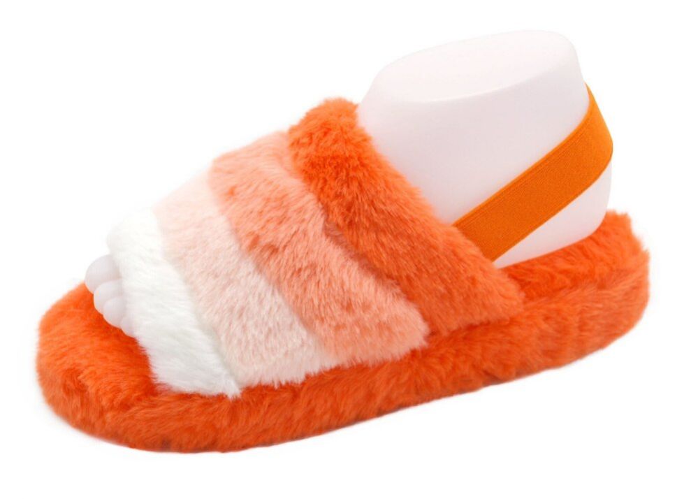 Wholesale Footwear Women's Fluff Slide Slipper With Elastic Band Open Toe Slippers In Lava Multi Colored