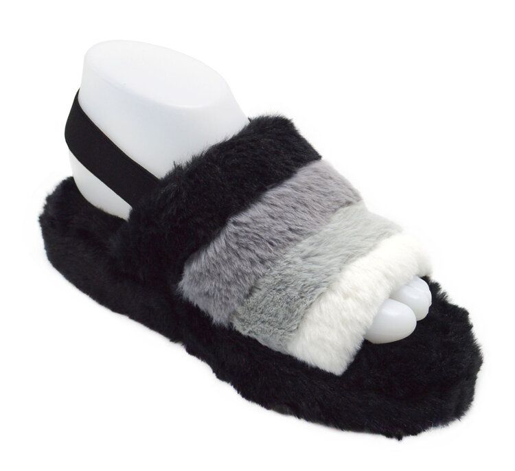Wholesale Footwear Women's Fluff Slide Slipper With Elastic Band Open Toe Slippers In Black Multi Colored